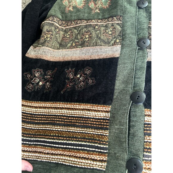 White Stag Chenille Jacket MEDIUM Tapestry Button Olive Green Cottage Folk Art - Picture 3 of 5